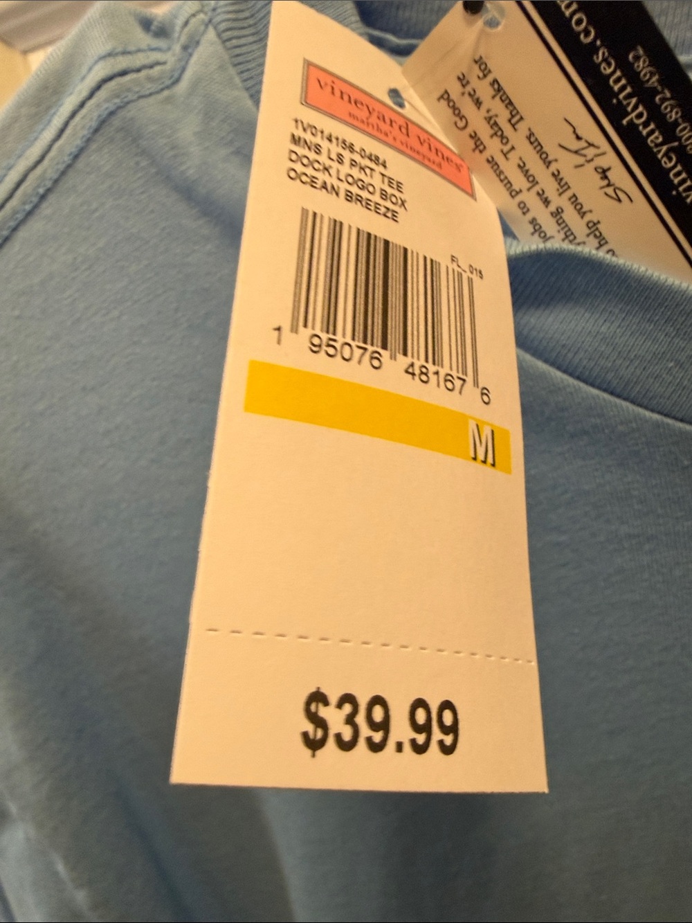 Vineyard Vines Men’s Long-Sleeve Pocket Tee in Sky Blue - Picture 4 of 6